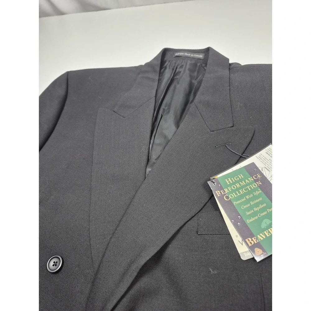 BeaverBrook Suit Mens 50 Long Black 100% Wool Double Breasted 2 Piece 45x36 NWT
